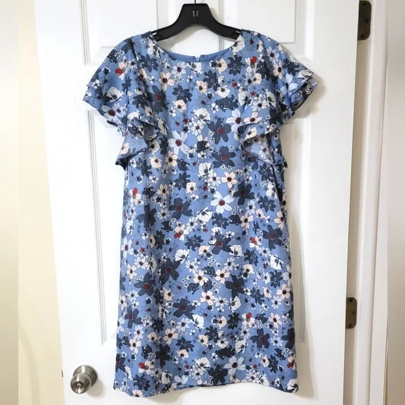 LOFT | Dresses | Loft Blue White Floral Mini Shift Dress With Ruffled Flutter Sleeves | Poshmark LOFT | Dresses | Loft Blue White Floral Mini Shift Dress With Ruffled Flutter Sleeves | Poshmark
